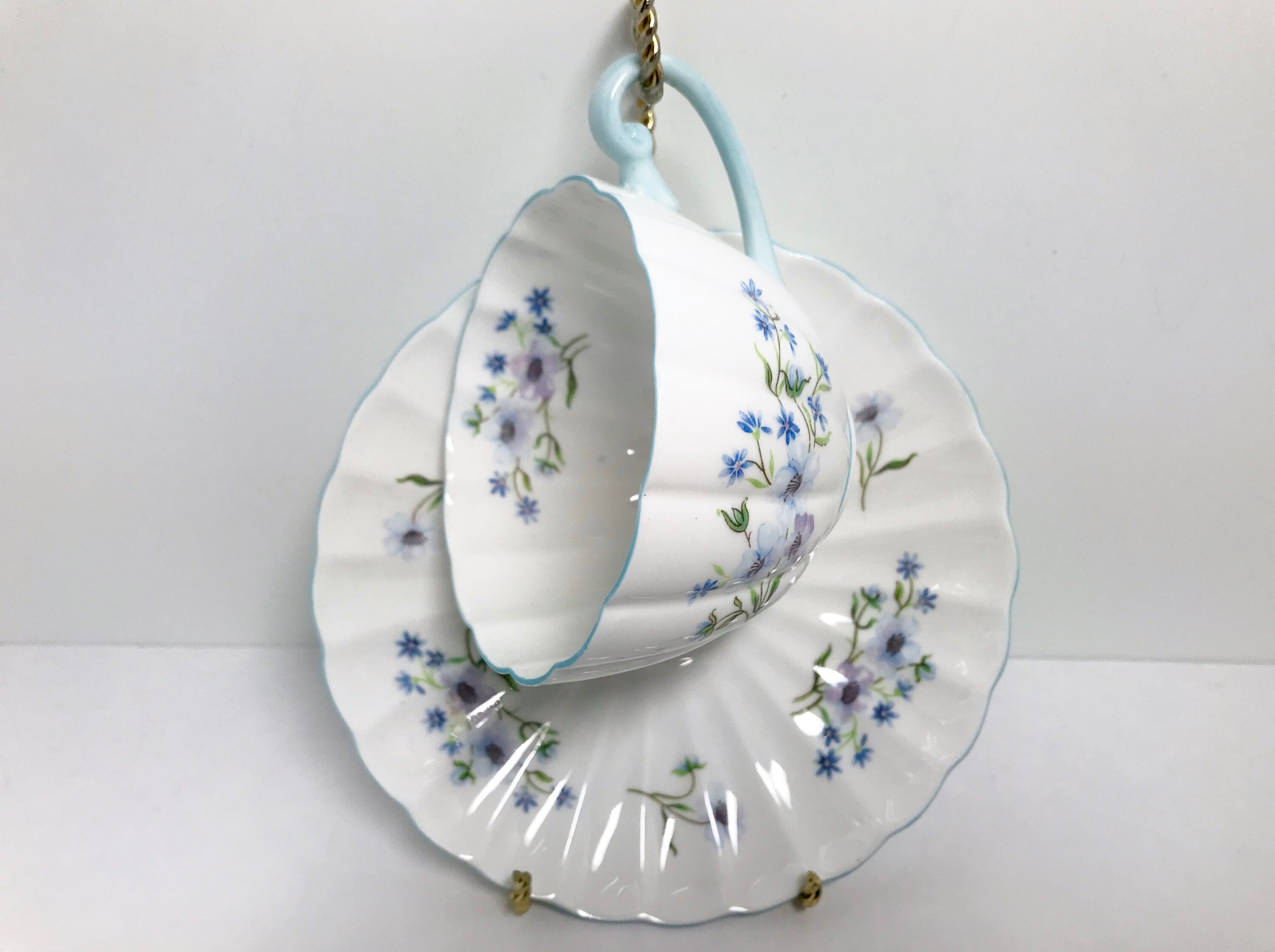 Shelley Teacup and Saucer, Blue Rock Pattern, Ludlow Shape Tea Cup