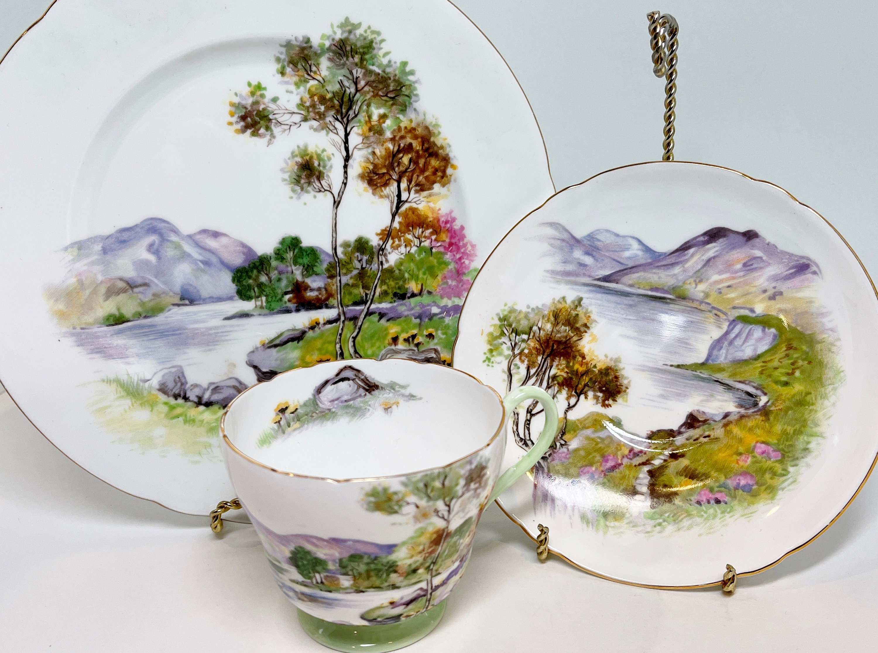 Shelley Trio , English Lakes Pattern , Shelley Teacups , Shelley China , Ripon Shape , Shelley Shelley Trio , English Lakes Pattern , Shelley Teacups , Shelley China , Ripon Shape , Shelley