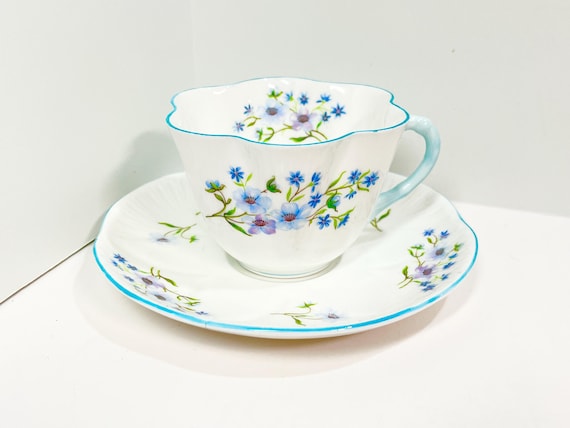 Shelley Teacup and Saucer, Gift for Her, English Teacup, Floral Teacup, Blue Rock Pattern, Housewarming Gift, Gift for Friend