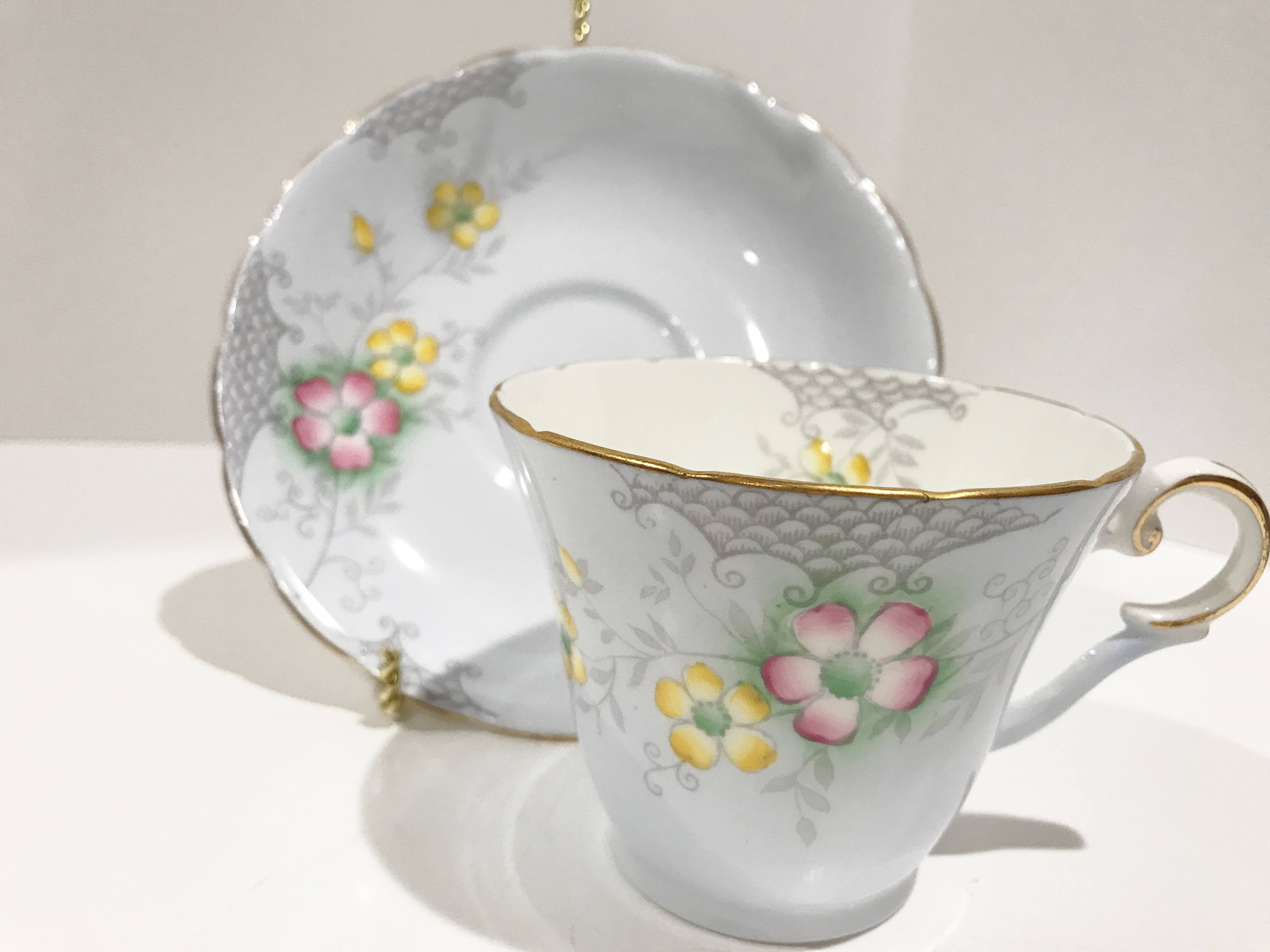Wellington Tea Cup and Saucer, Antique Tea Cups Vintage, Gray Tea Cups