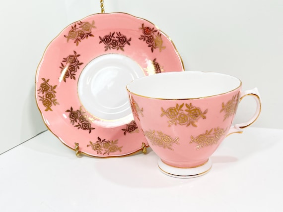Pink Colclough Teacup and Saucer, Floral Teacup, English Teacup, Antique Teacup Vintage, English Teacup, Anniversary Gift for Her