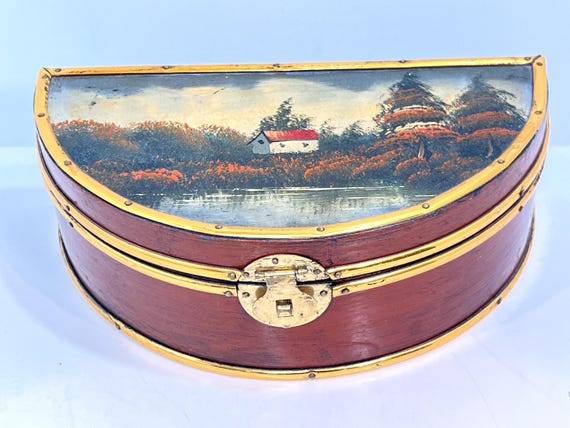 Chinese Box, Hand Painted Box, Hand Made Box, Gift for Her, Housewarming Gift, Anniversary Gift, Birthday Gift, Half Moon Box