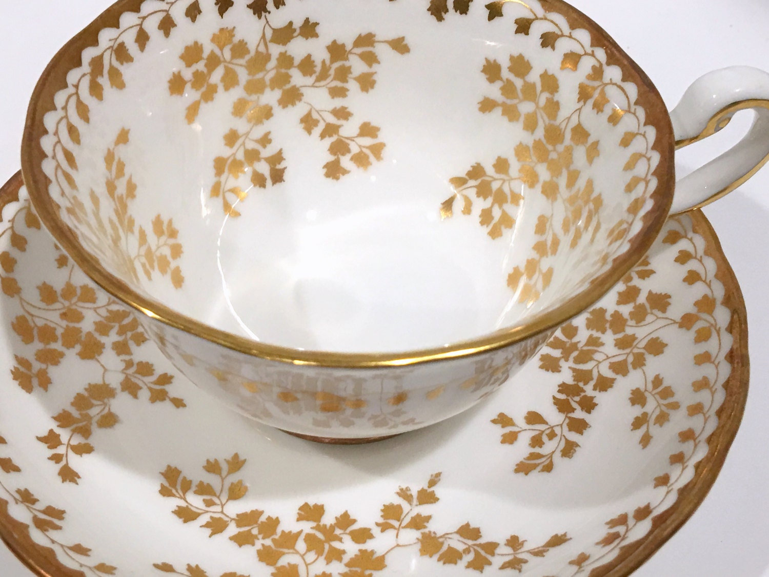 Royal Chelsea Tea Cup and Saucer, English Teacups, Gold White Tea Cups