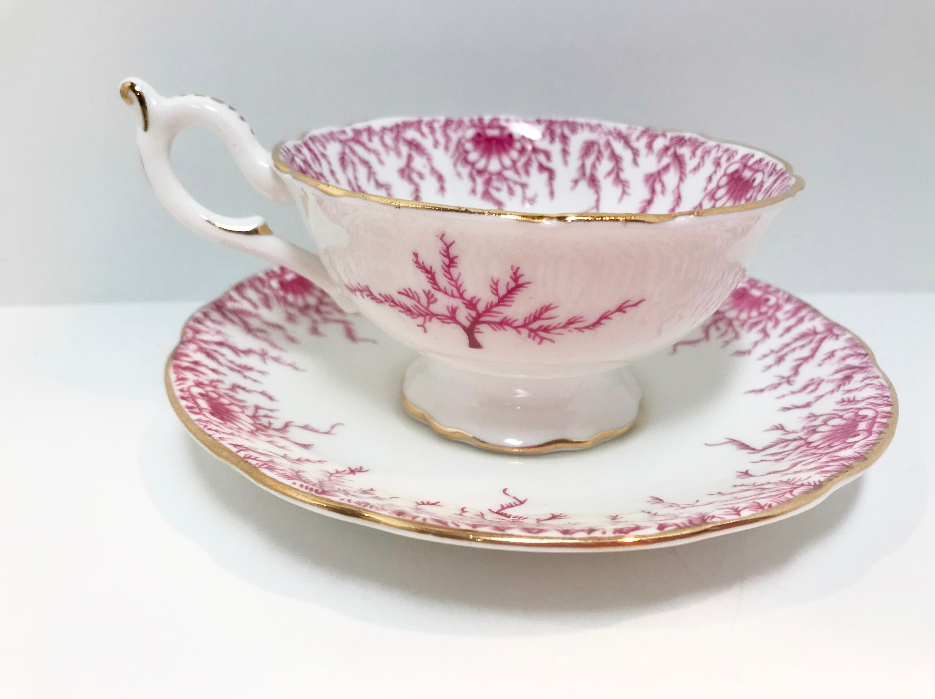 Coalport Teacup and Saucer, Pink Coalport Teacup, English Bone China