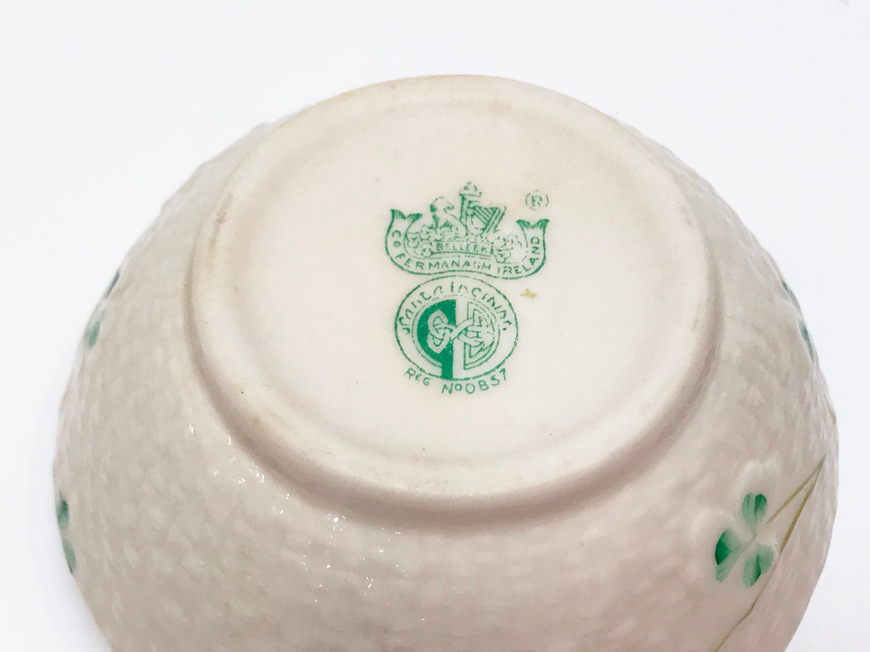 Green Mark Belleek, Belleek Sugar Bowl, Shamrock Ware Bowl, Irish Bowl, Made in Ireland, Belleek