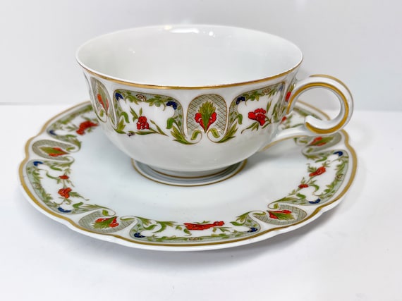 Haviland Limoges Teacup and Saucer , Mozart Chantoung Pattern , French Limoges , Antique Teacups Vintage