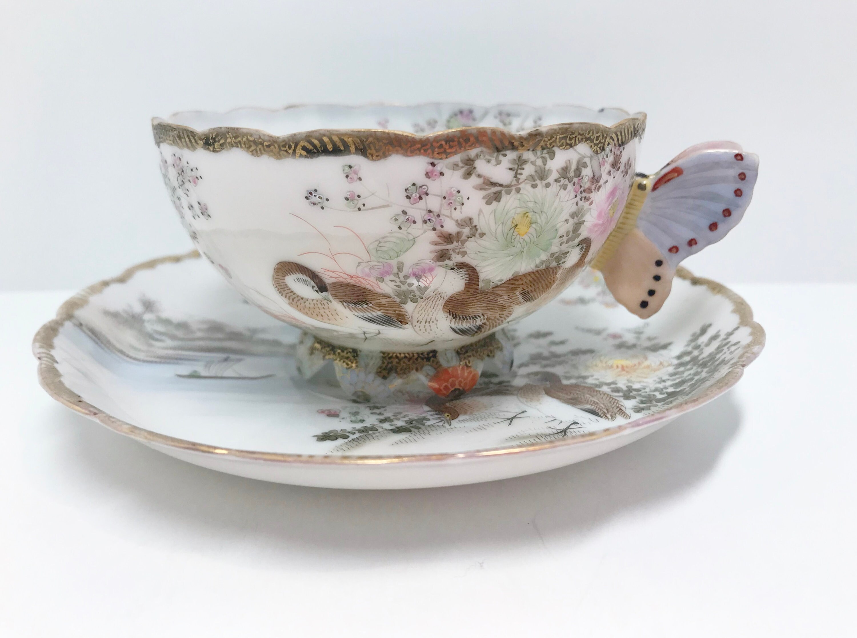 Butterfly Handle Teacup, Kutani Teacup, Butterfly Teacup, Kutani