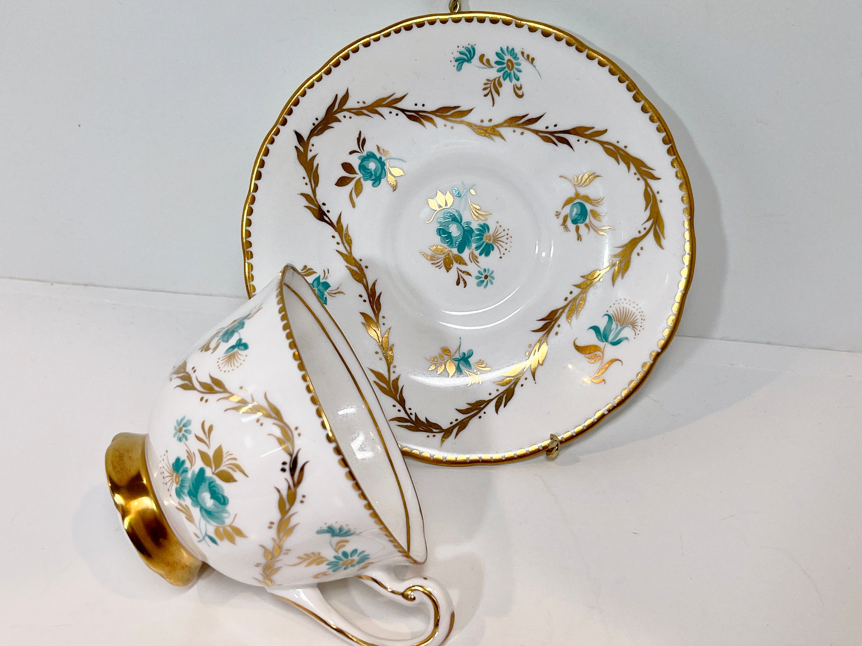 Hand Painted Royal Chelsea Teacup and Saucer , English Teacup , Gold