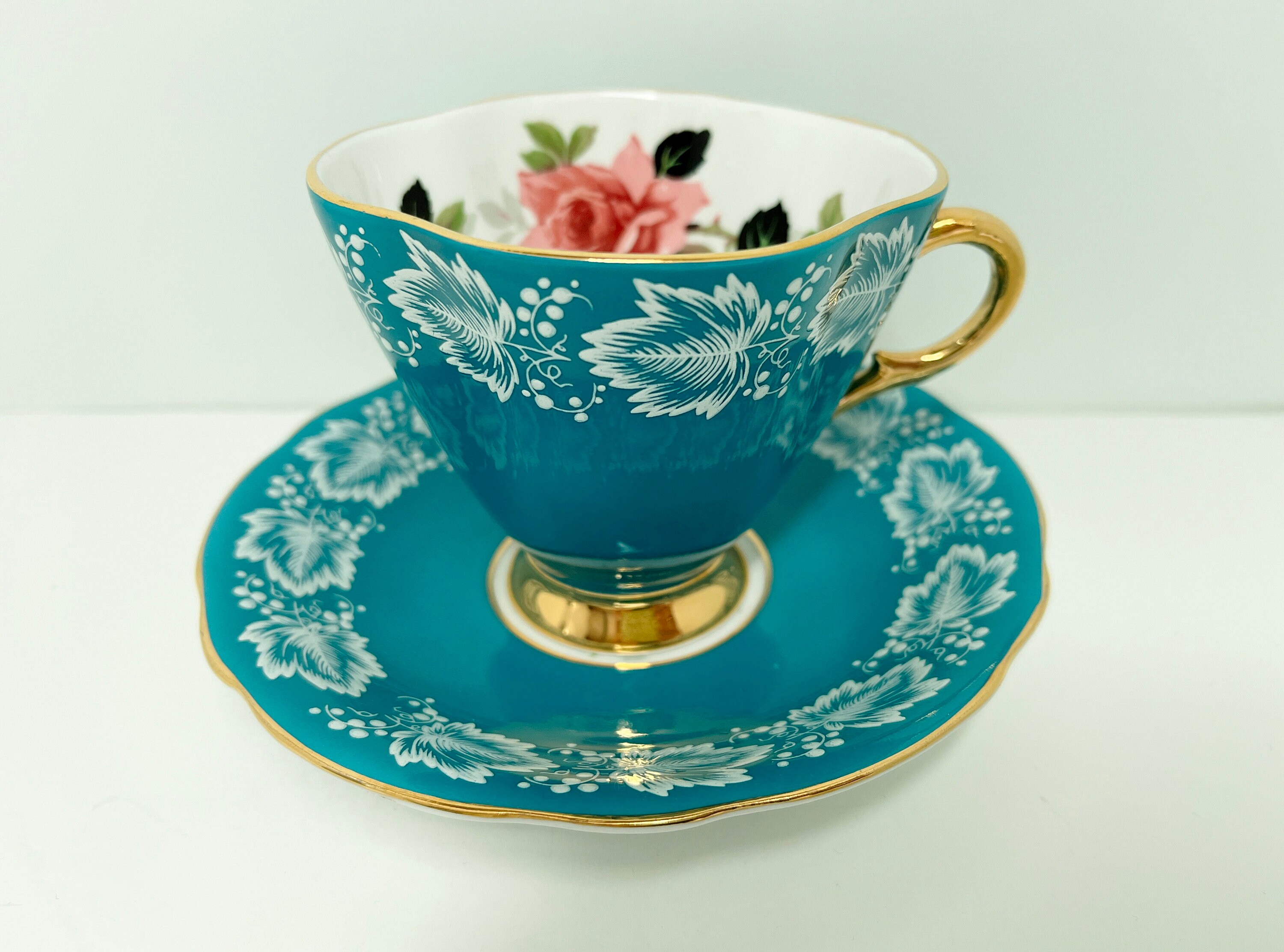 Royal Windsor Teacup and Saucer, Turquoise Tea Cups, Tea Cups Vintage