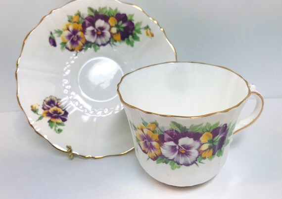 Pansies by Old Royal Bone China, Floral Teacups, English Bone China Cups, Gift for Friend, Gift for Her, Housewarming Gift, Anniversary Gift