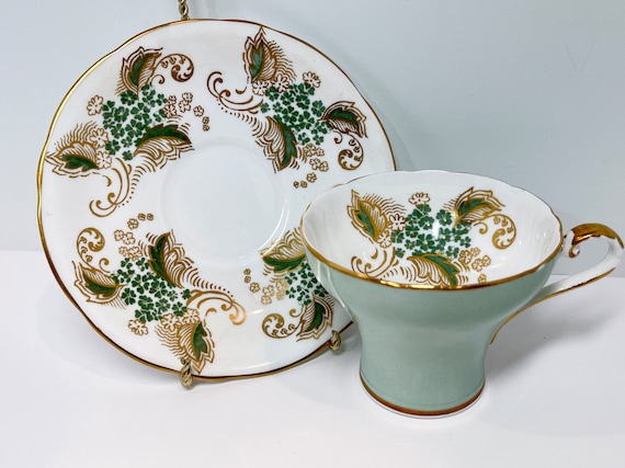 Aynsley Tea Cup and Saucer , Green Gold Tea Cup , Antique Tea Cup Vintage Teacup Antique , Housewarming Gift