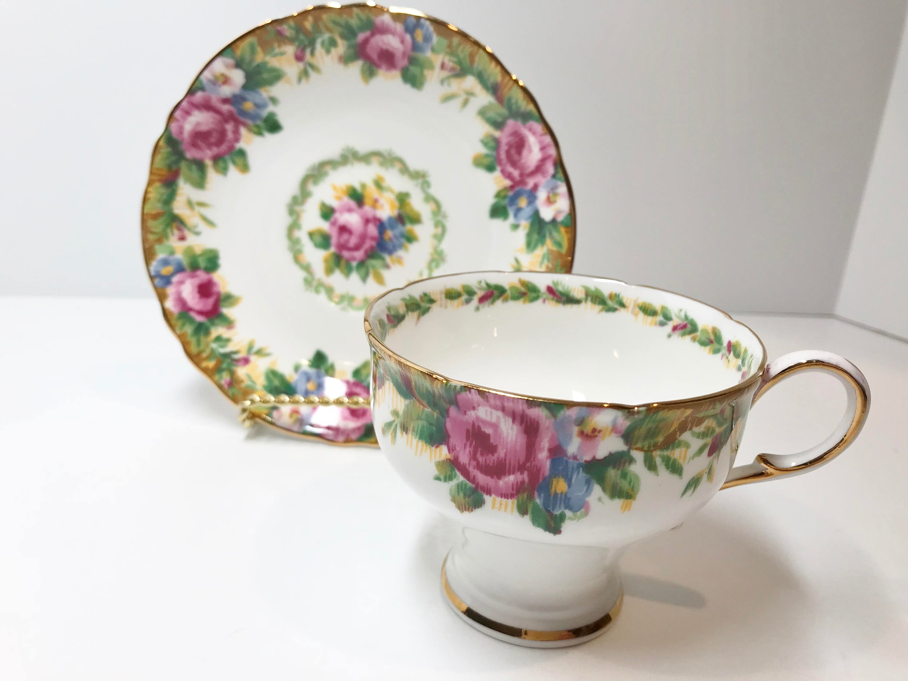 Paragon Tea Cup and Saucer, Pink Roses Tea Cups, English Bone China Tea