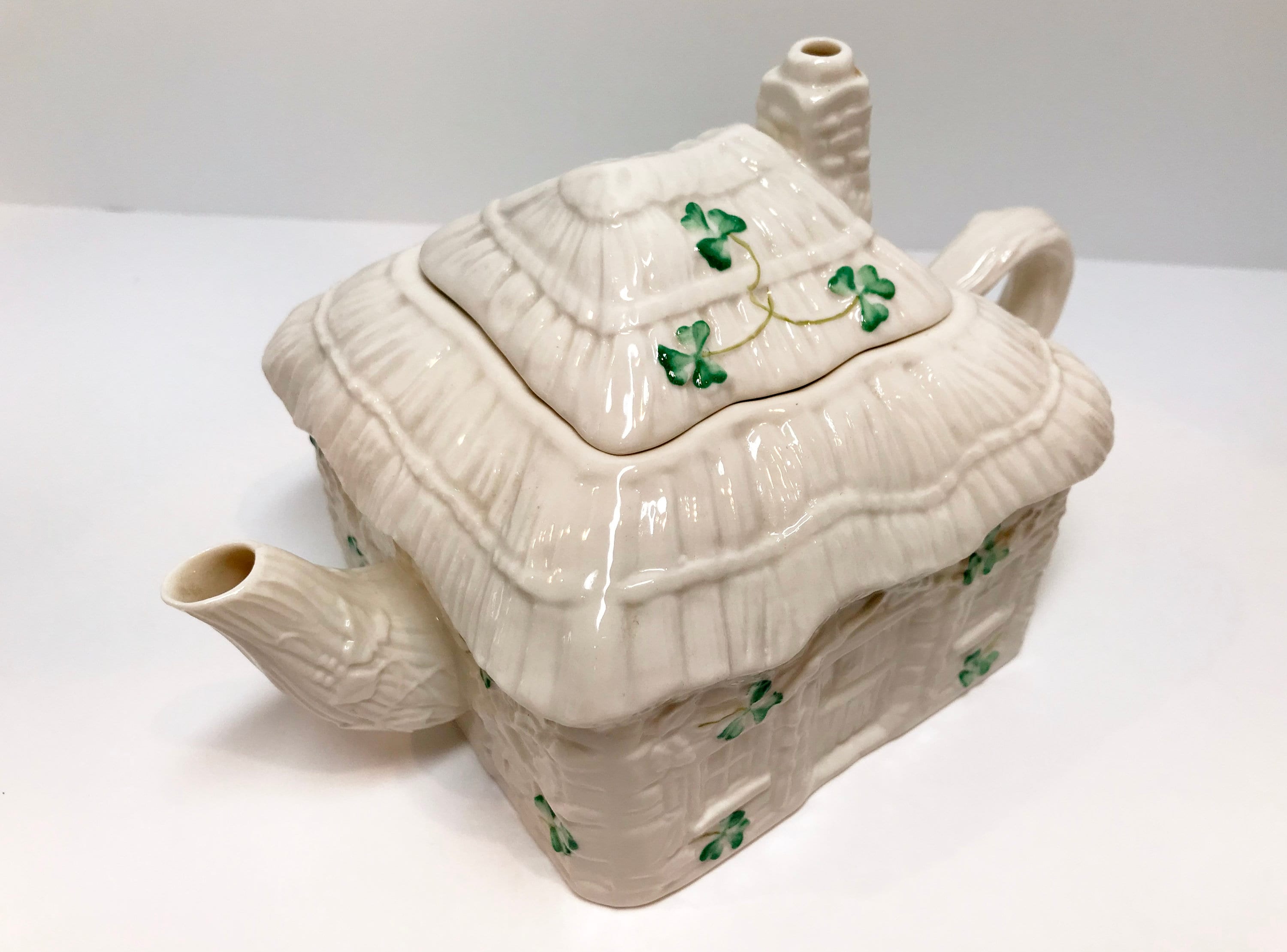 Reserved for SR, Shamrock Cottage Teapot, Belleek Teapot, Irish Teapot