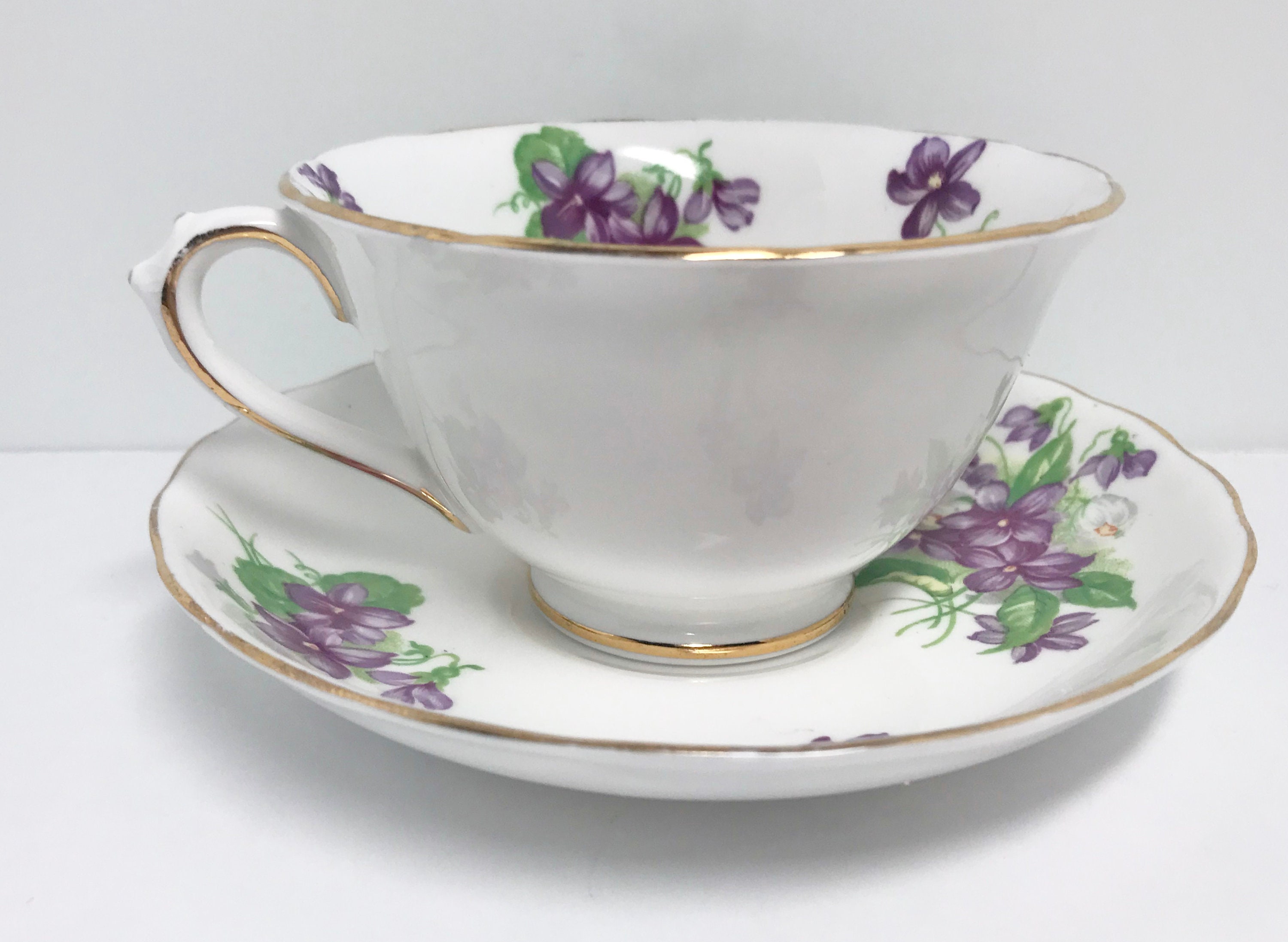 Tuscan Teacup and Saucer , Violet Tea Cup , Floral Tea Cup , Vintage