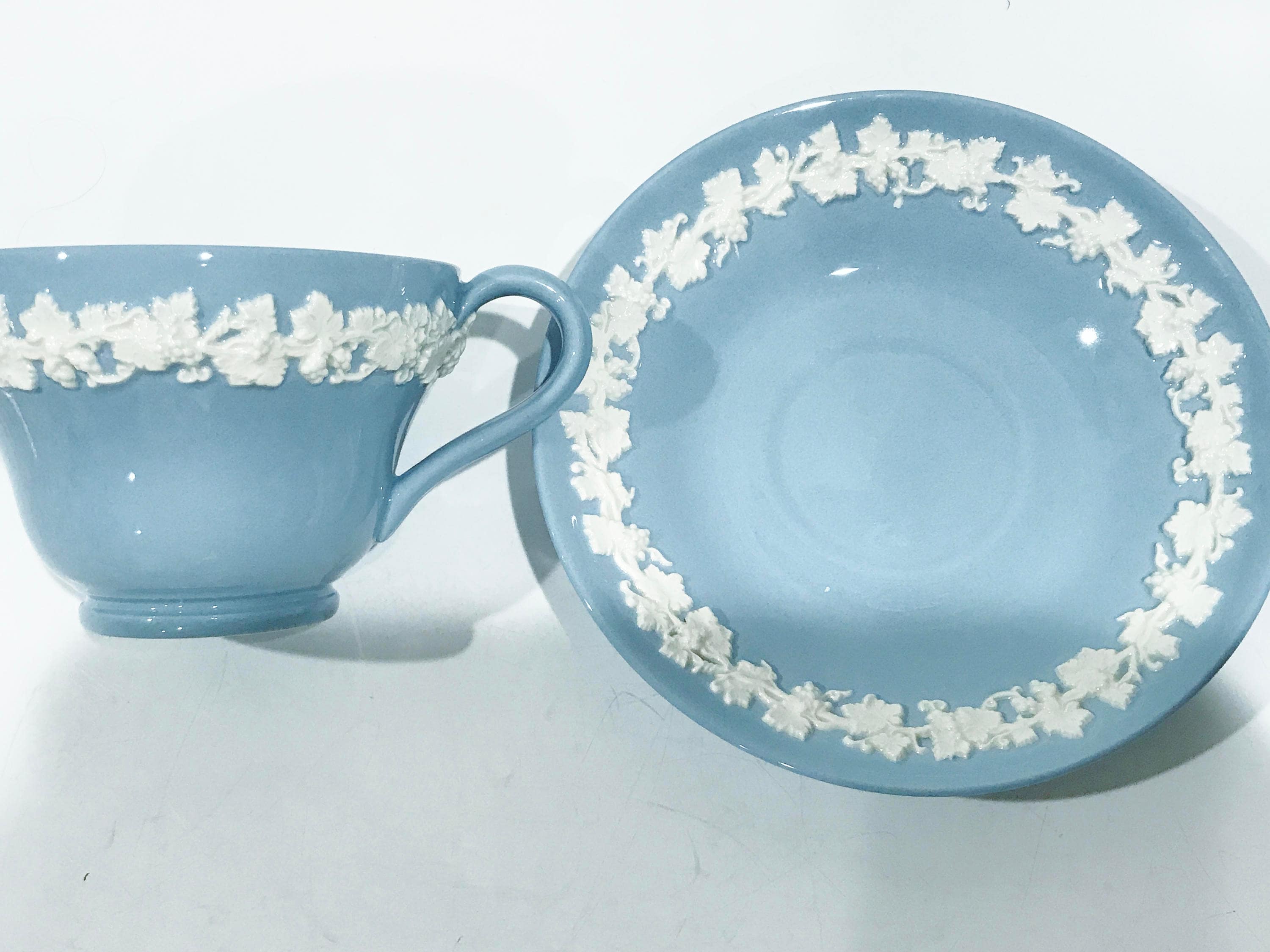 Wedgwood Tea Cup and Saucer, Queensware Tea Cup, Vintage Tea Cups, Blue