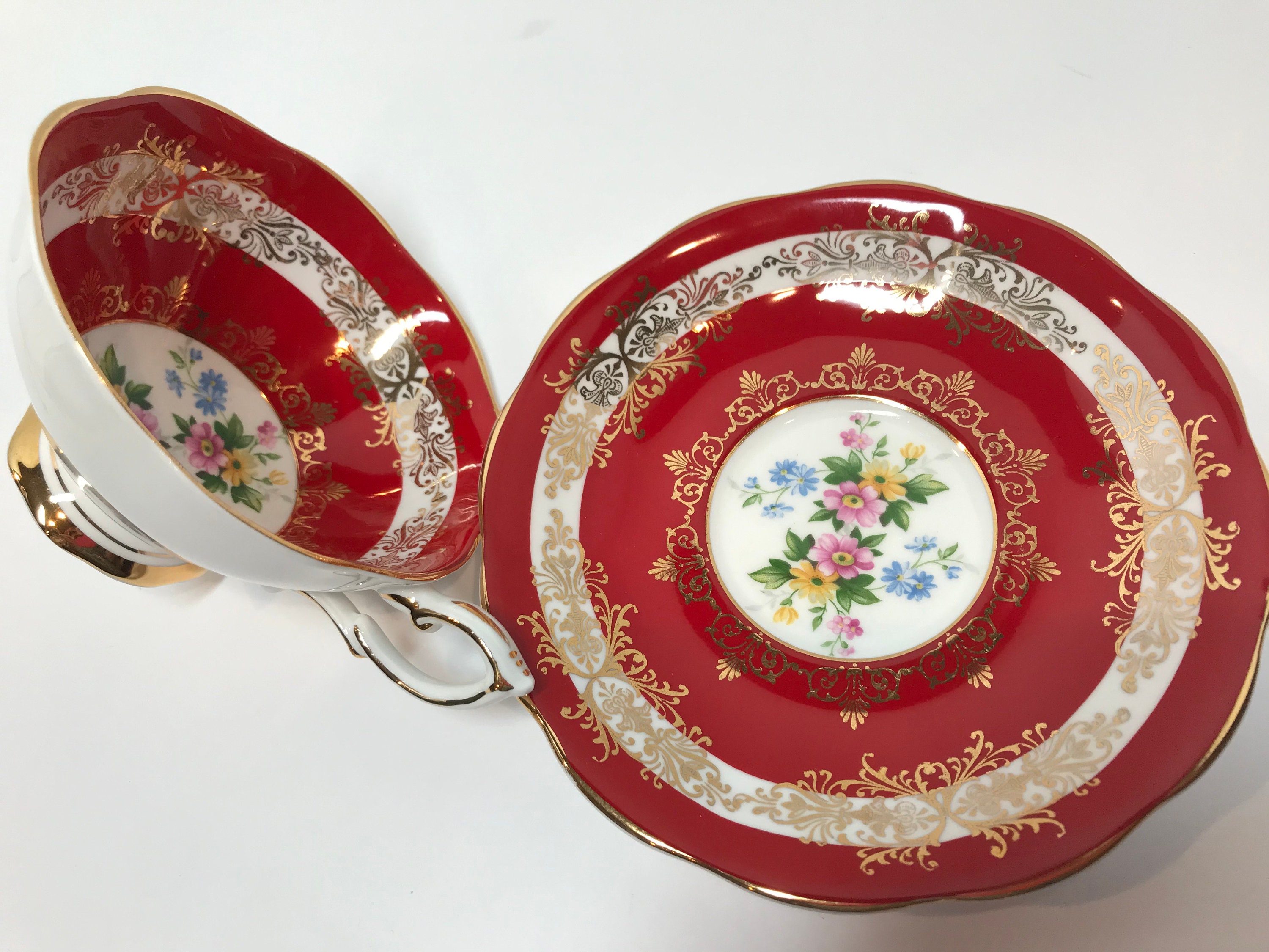 Royal Standard Teacup and Saucer, Red Tea Cups, English Teacups