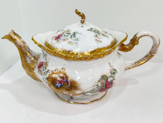 AK/CD Limoges Teapot, Loving Couple Teapot, Floral Teapot, Gift for Her, Klingenberg and Dwenger Limoges, French Limoges, Anniversary Gift