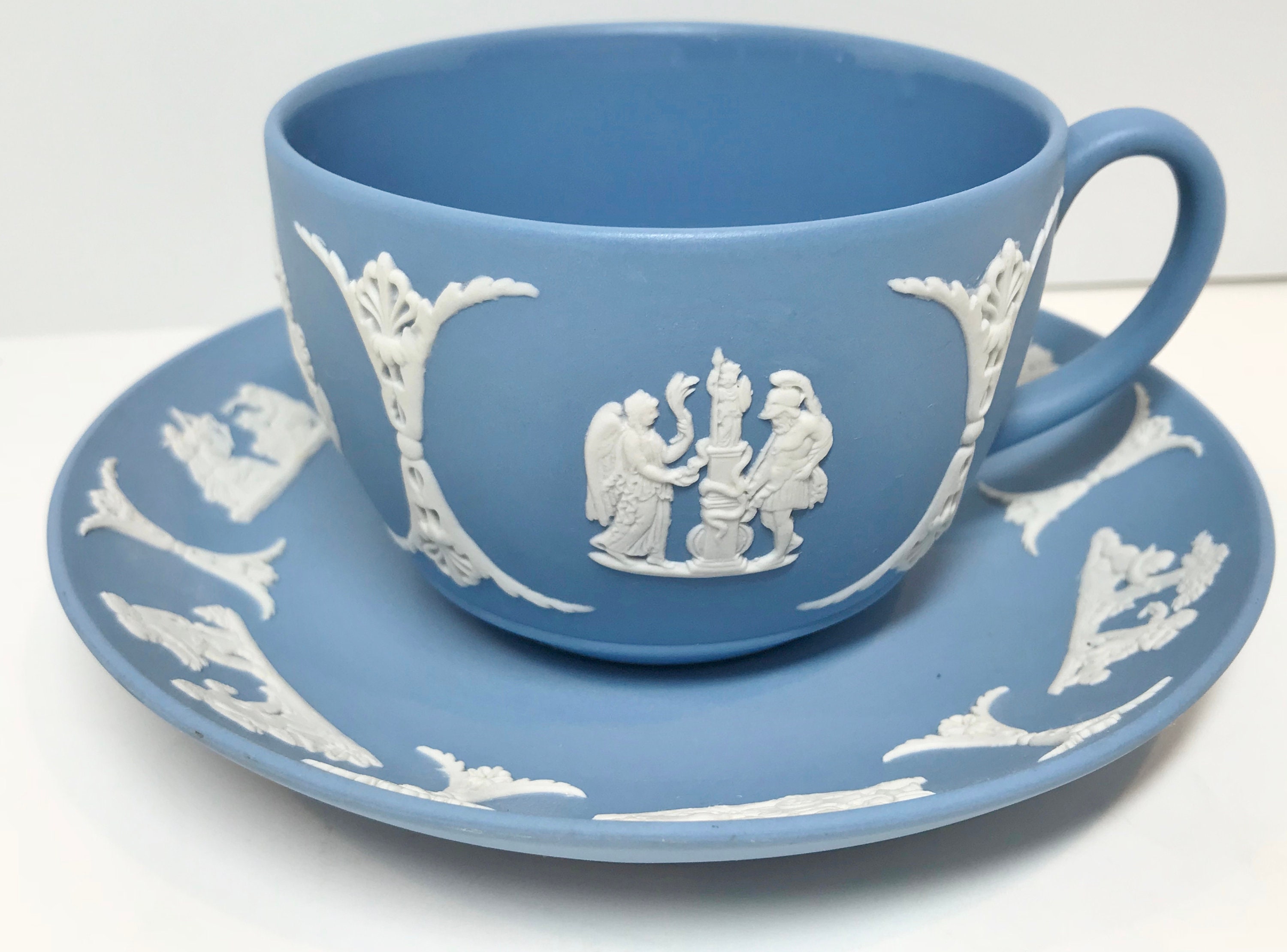 Wedgwood Tea Cup and Saucer, Jasperware Tea Cup, Vintage Tea Cups, Blue