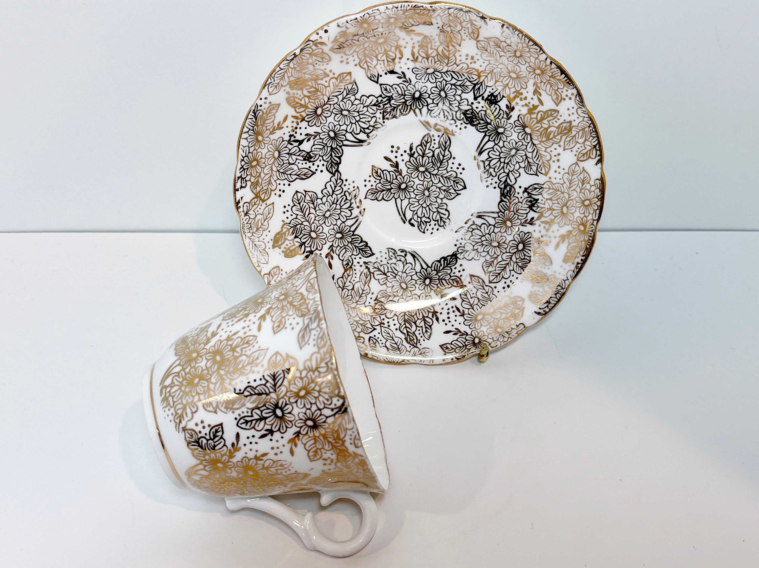 Colclough Teacup and Saucer, Gold Tea Cups, Teatime Teacup, Bone China