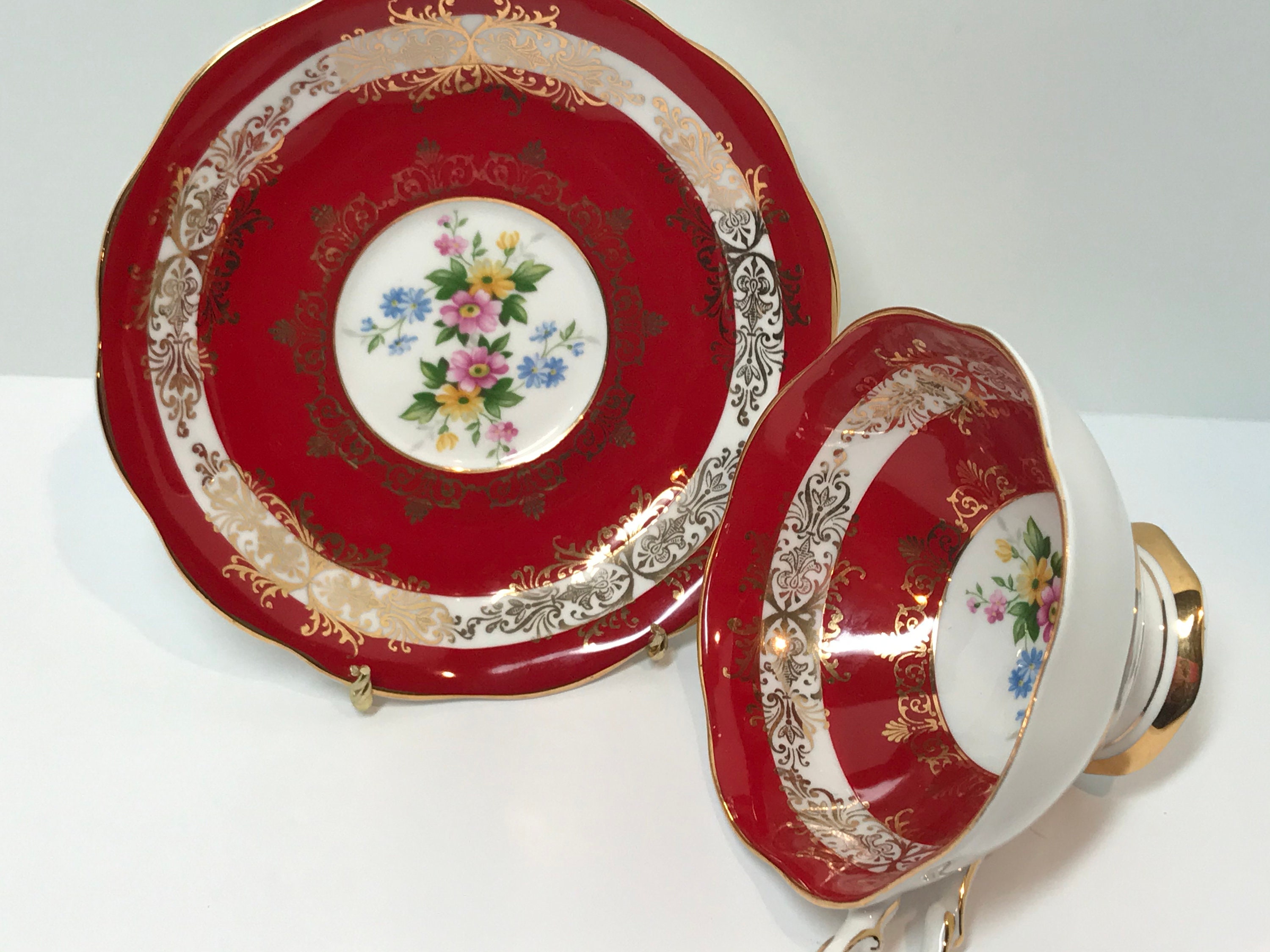 Royal Standard Teacup and Saucer, Red Tea Cups, English Teacups