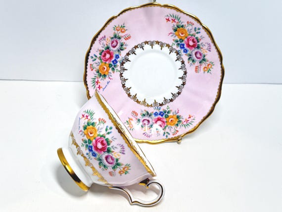 Hand-Painted Floral Grosvenor Tea Cup and Saucer: Artist Signed