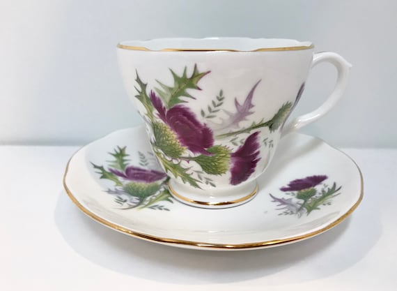 Vintage Duchess Bone China Teacup and Saucer, Highland Beauty Thistle Pattern