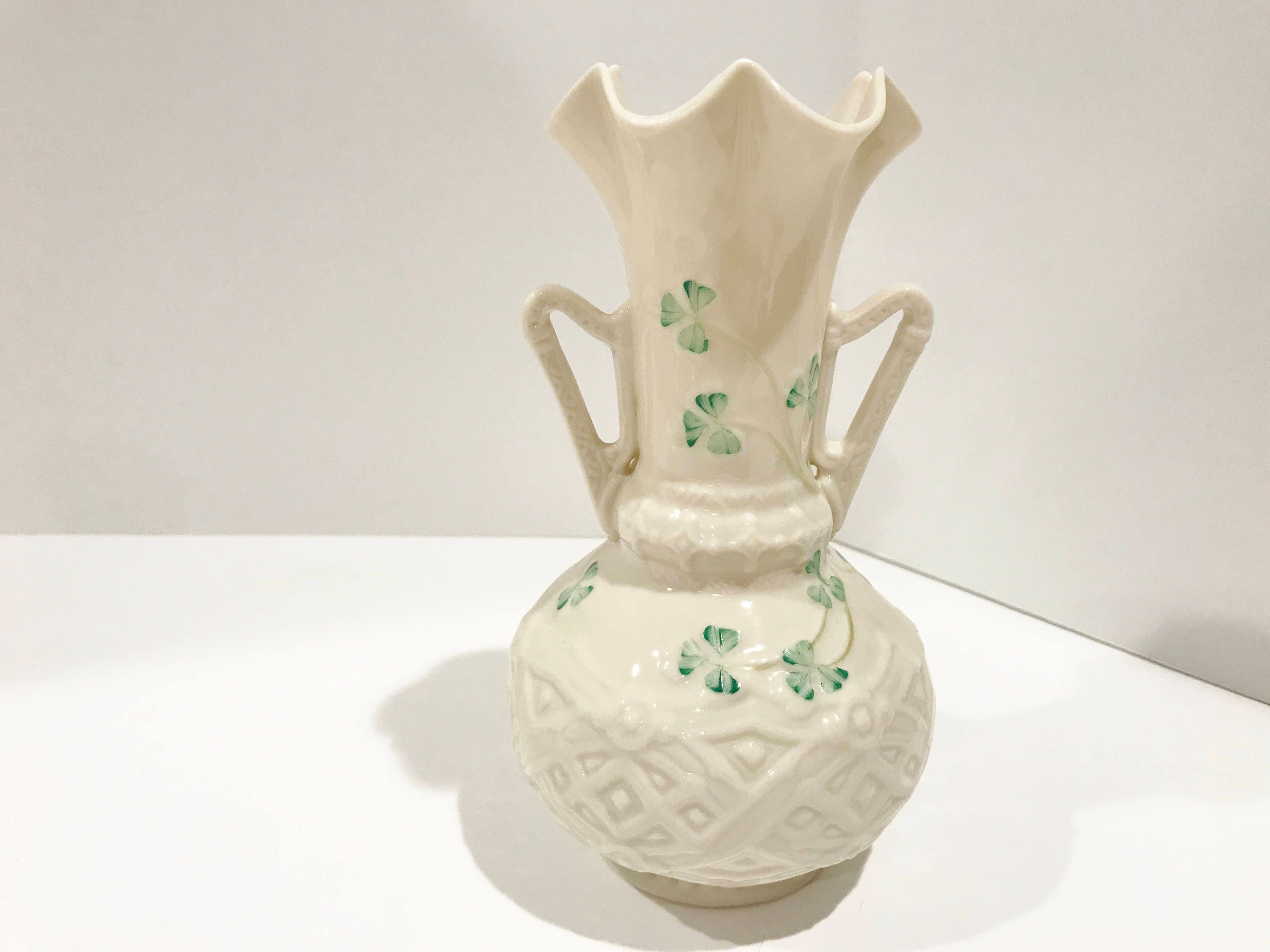 Reserved for SR, Harp Vase, Shamrock Belleek Vase, Belleek China, Irish