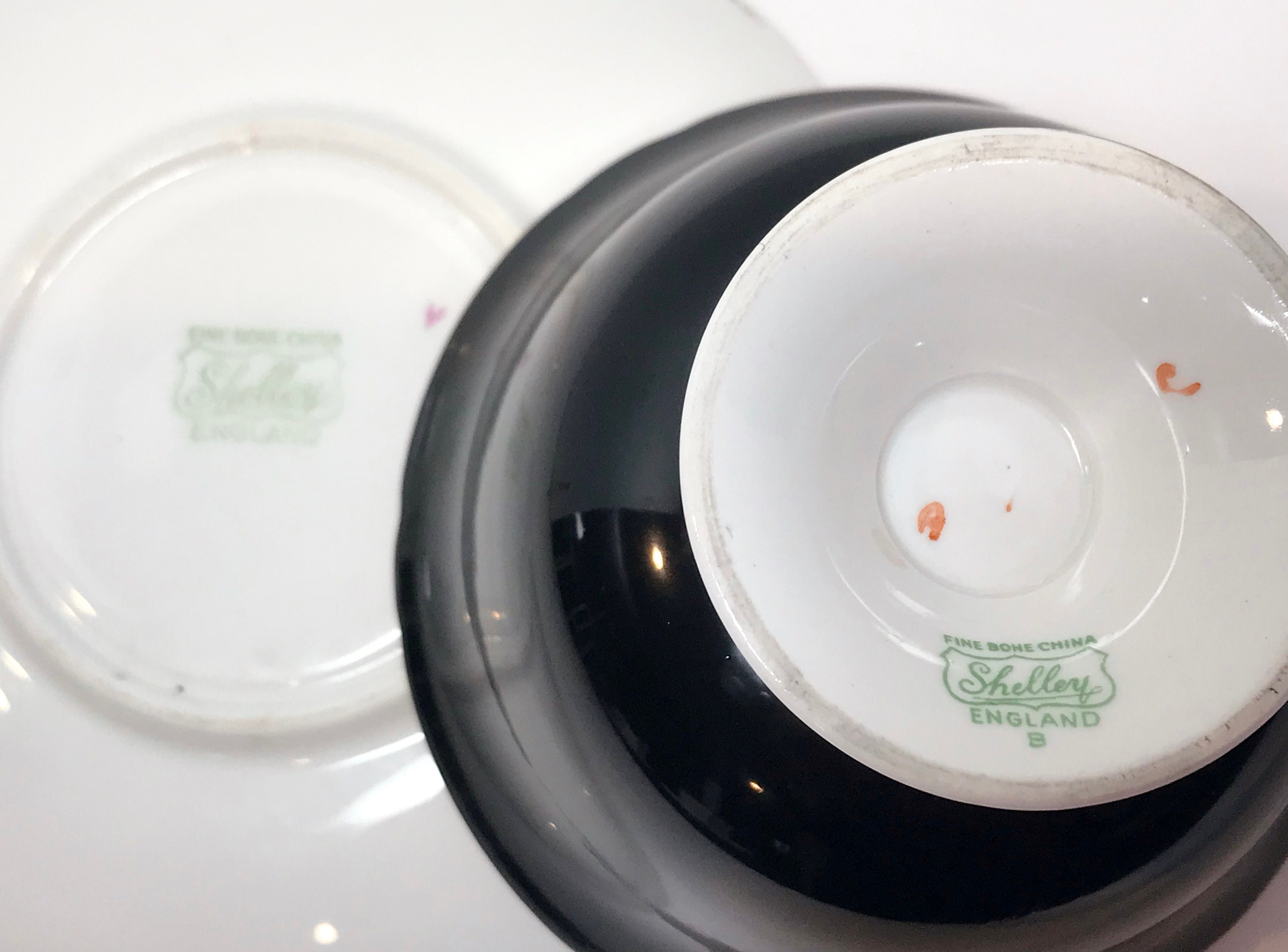 Shelley Teacup and Saucer, Black Gainsborough Shape, Shelley Cups