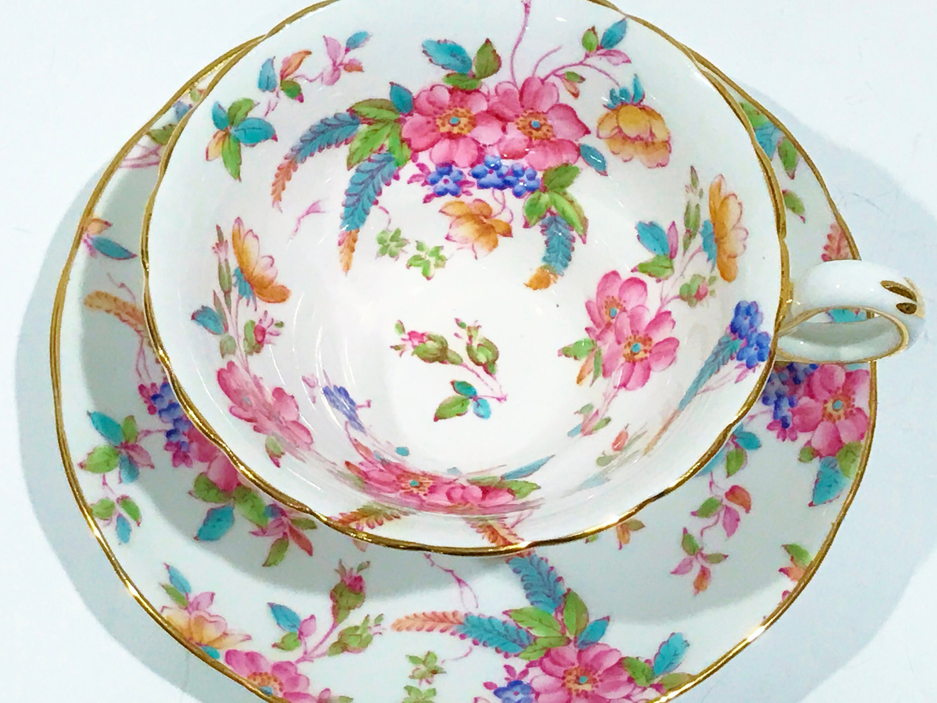 Grosvenor Tea Cup and Saucer, Hand Painted Tea Set, Teacup and