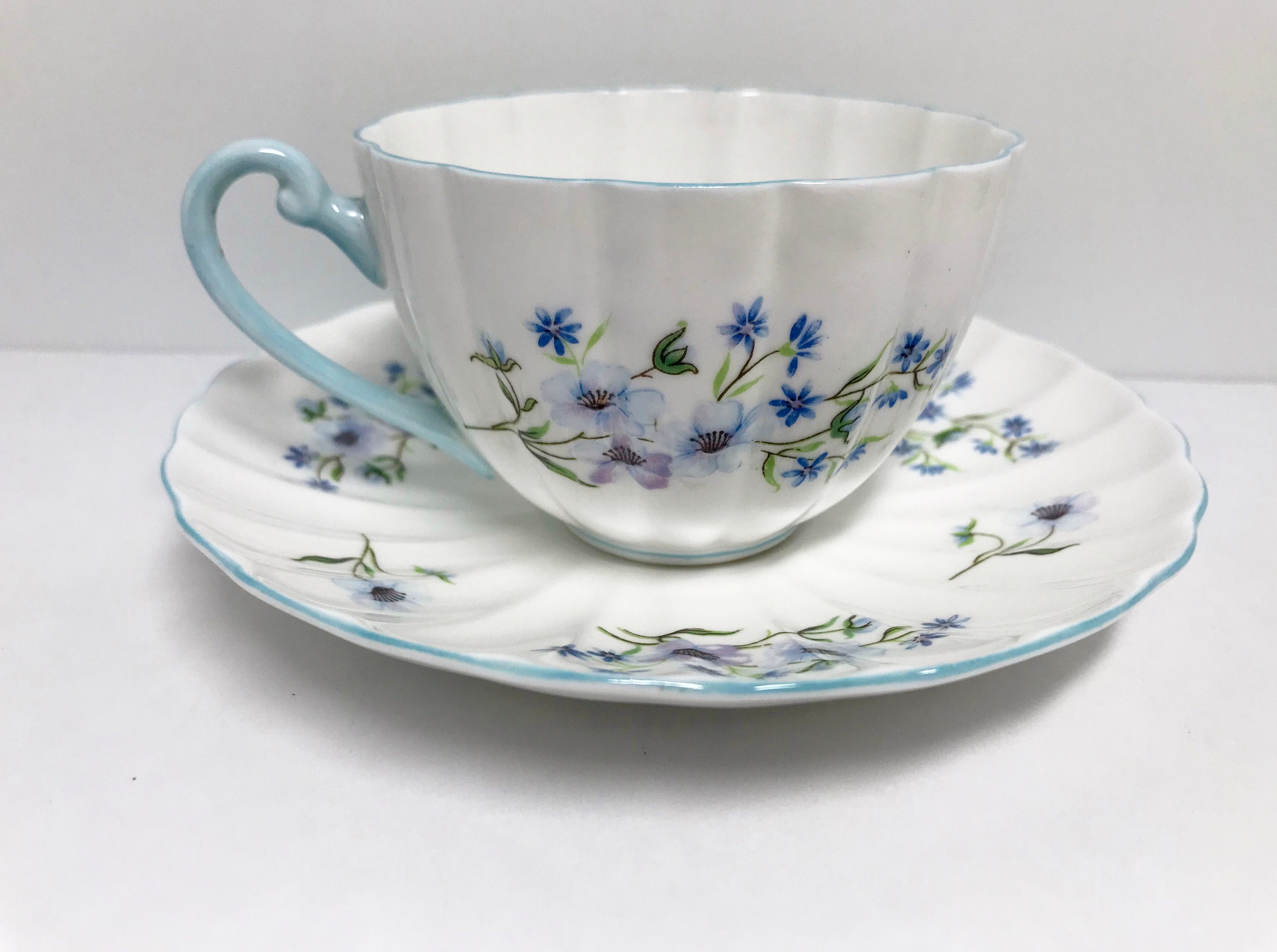 Shelley Teacup and Saucer, Blue Rock Pattern, Ludlow Shape Tea Cup