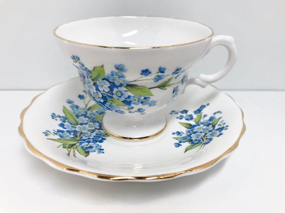 Forget Me Not Teacup and Saucer , English Bone China, Floral Tea Cup , Rosina Tea Cup , Vintage Tea Cup , Friend Gift , Hostess Gift For Her