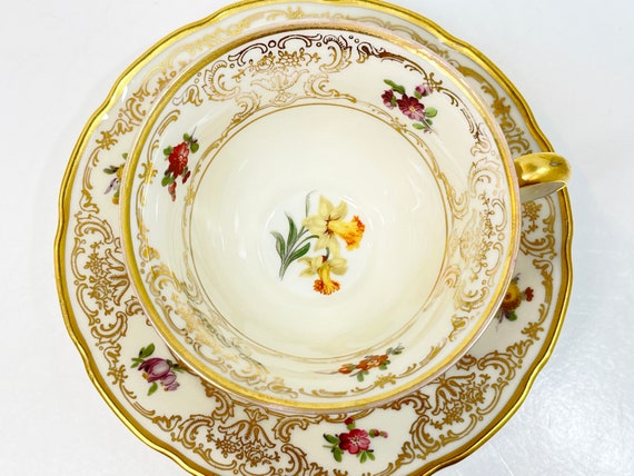 Schumann Dresden Tea Cup , German Teacup , Schumann Teacup, Antique Teacup , Hand Painted , Gifts for Her ,Bavarian Tea Cup , Gold Tea Cup
