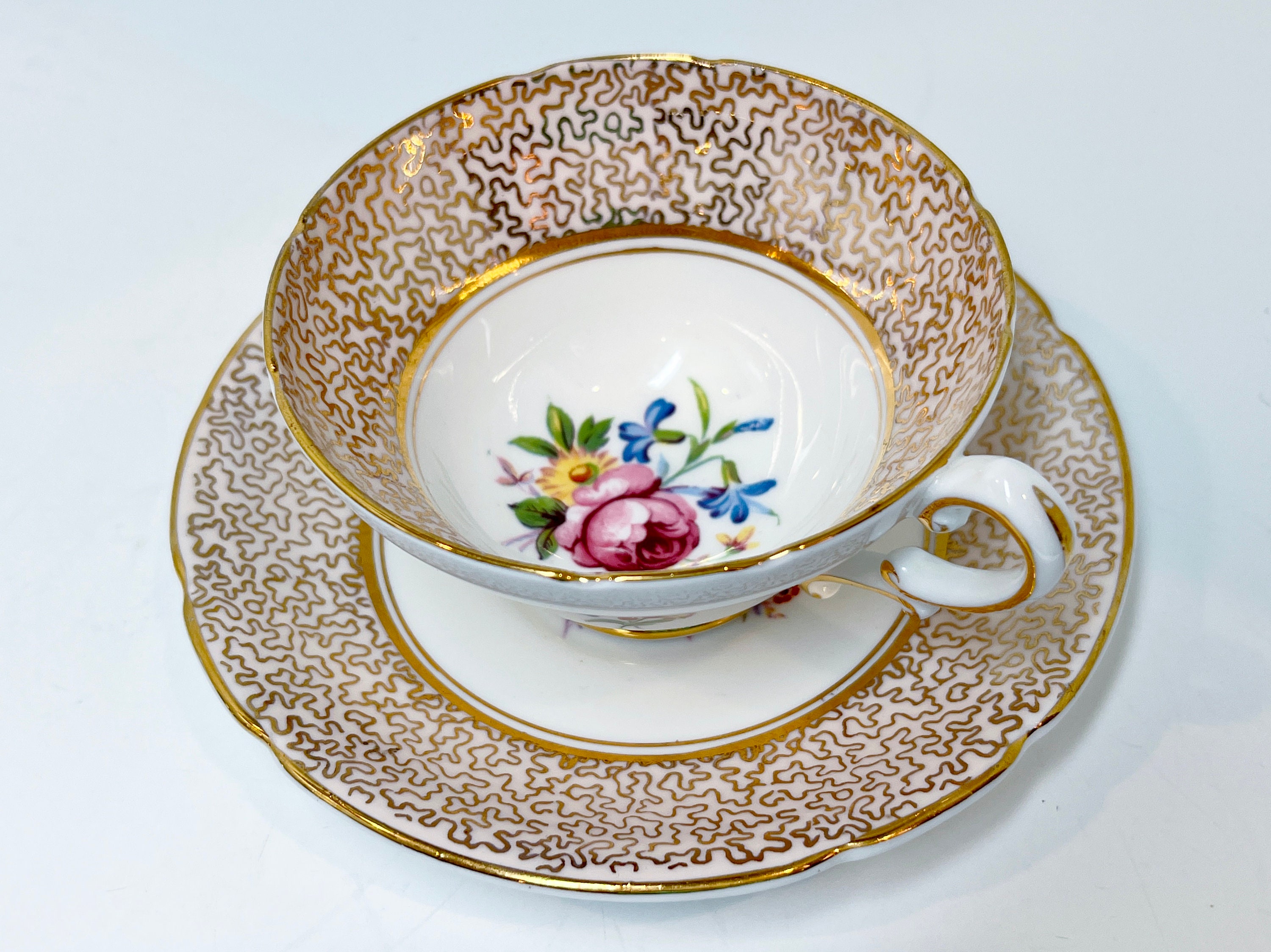 Stanley Floral Gold Classic Cabinet Teacup & Saucer - Ruby Lane