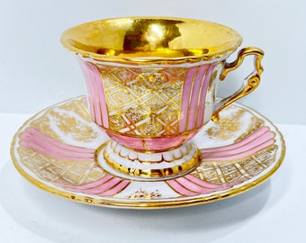 Antique Teacup and Saucer , Antique Tea Cup Vintage , Pink Gold Tea Cup , Anniversary Gift , Gift for Her , Thank You Gift