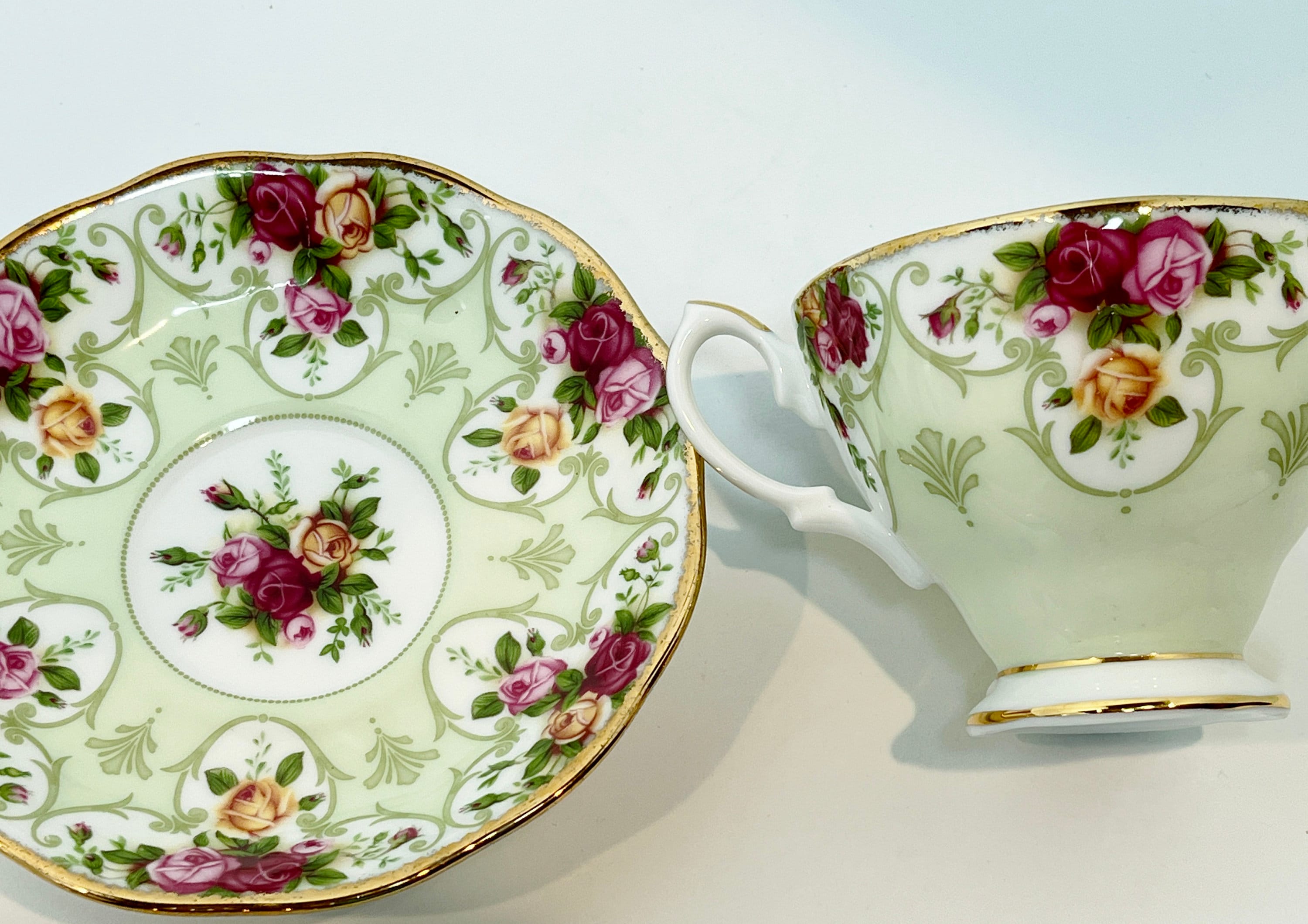 Rose Cameo Green Pattern, Royal Albert Teacup and Saucer, Tea Cups