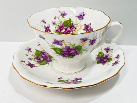 Radfords Teacup and Saucer , Violet Teacup , Hand Painted Teacup , Housewarming Gift for Her , Thank You Gift , Gardener Gift