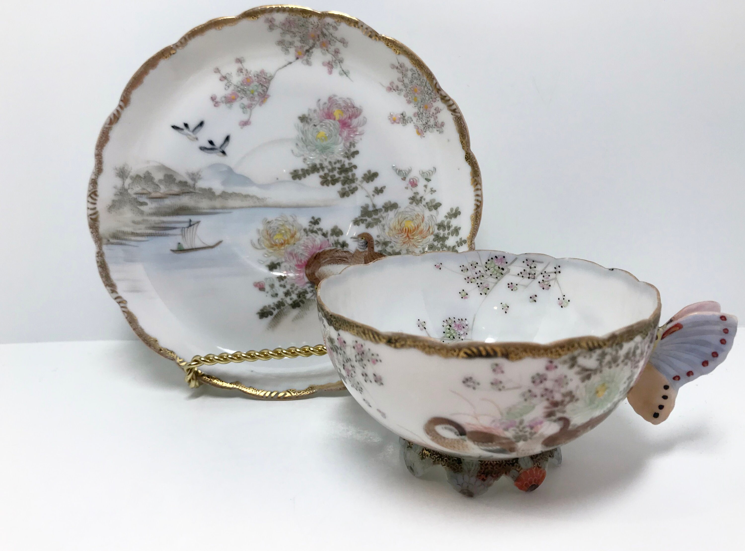 Butterfly Handle Teacup, Kutani Teacup, Butterfly Teacup, Kutani