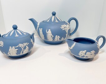 Jasperware Wedgwood Teapot, Blue Wedgwood, English Teapot, Blue Teapots, Antique Wedgwood, Jasperware Teapot, Tea for Two