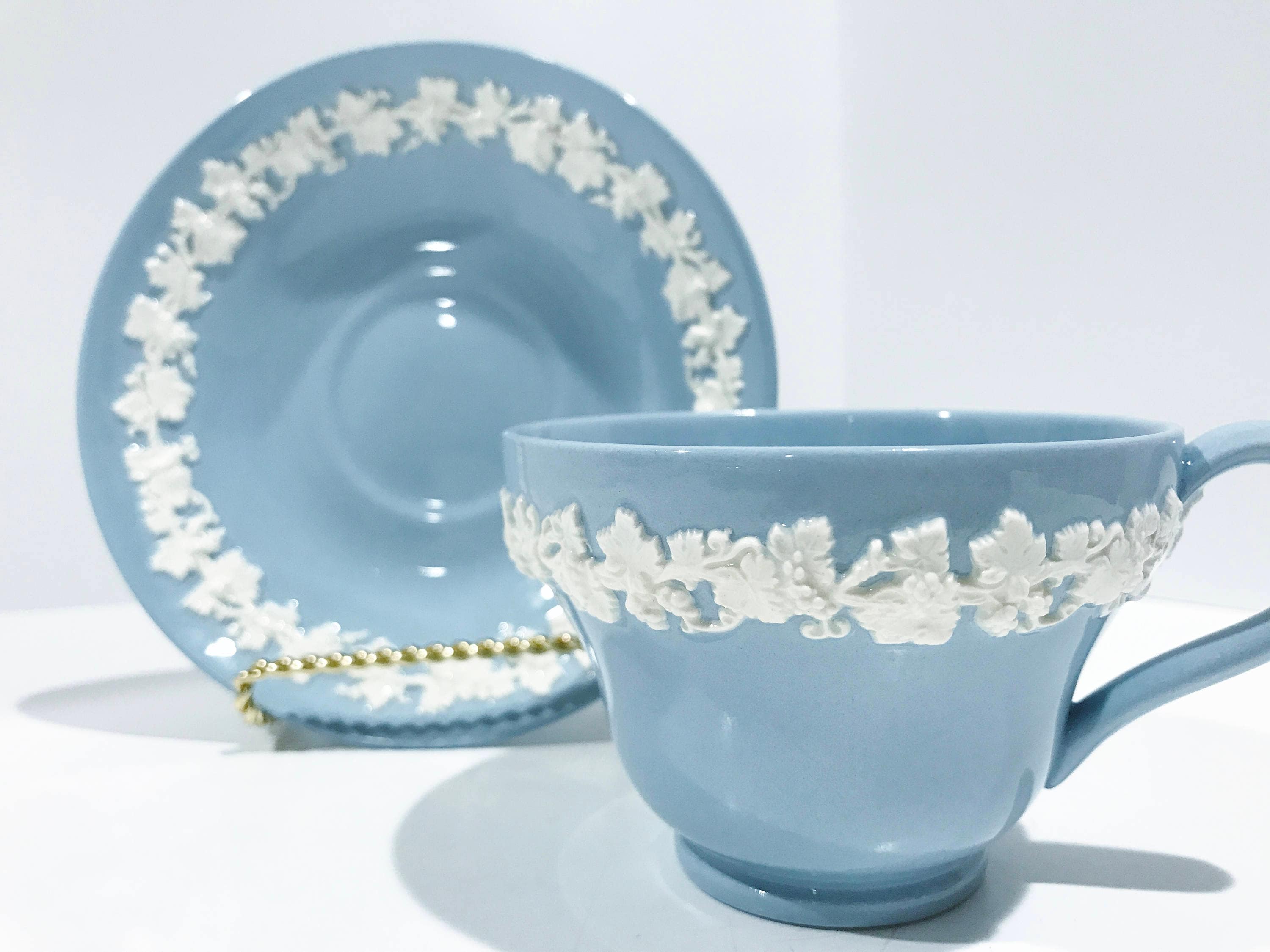 Wedgwood Tea Cup and Saucer, Queensware Tea Cup, Vintage Tea Cups, Blue