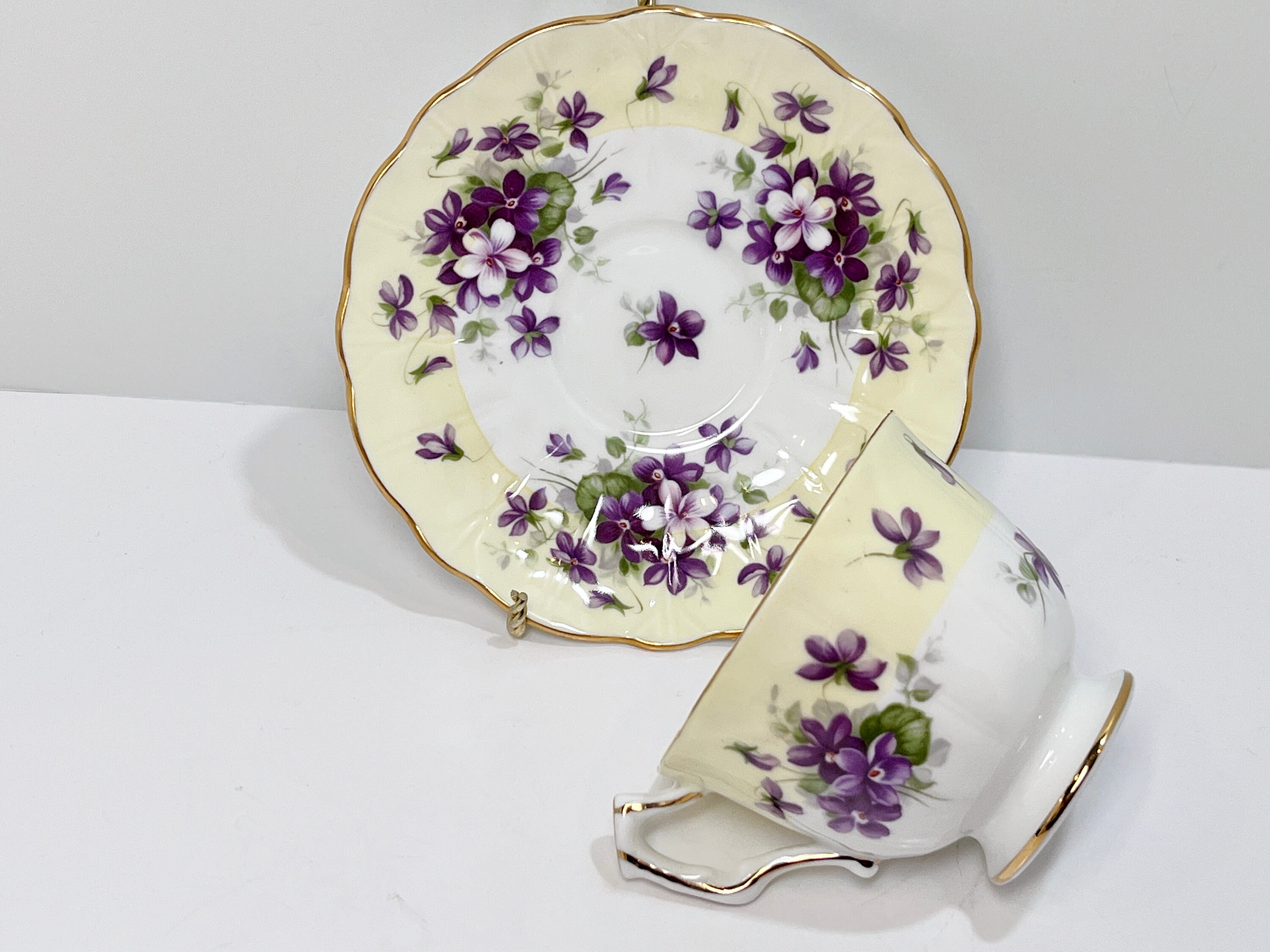 Aynsley Teacup and Saucer , Violet Tea Cups , English Bone
