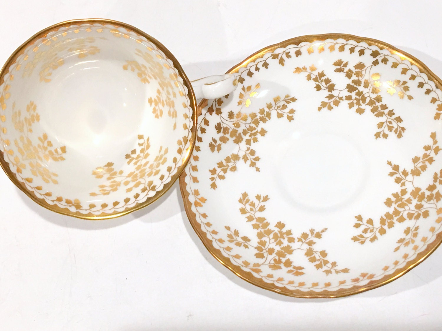 Royal Chelsea Tea Cup and Saucer, English Teacups, Gold White Tea Cups