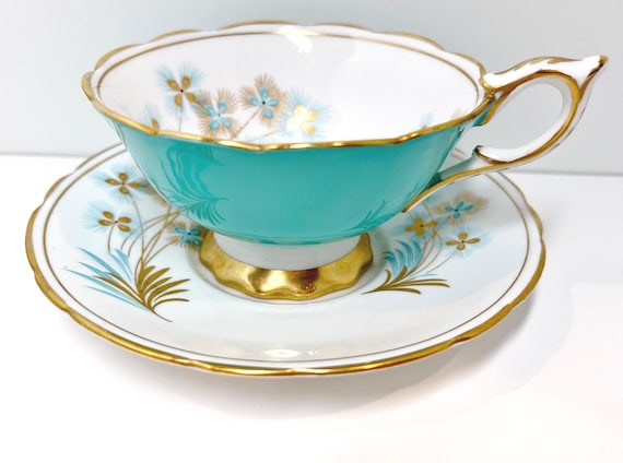 Royal Stafford Teacup and Saucer, Blue Star, Hand Painted, Antique Teacup, Anniversary Gift, Housewarming Gift, Birthday Gift