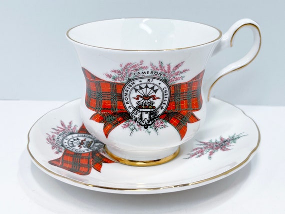 Cameron Clan Teacup and Saucer , Royal Grafton Tea Cups , Scottish Teacups , Tartan Tea Cups , Gift for Him , Housewarming Gift for Her