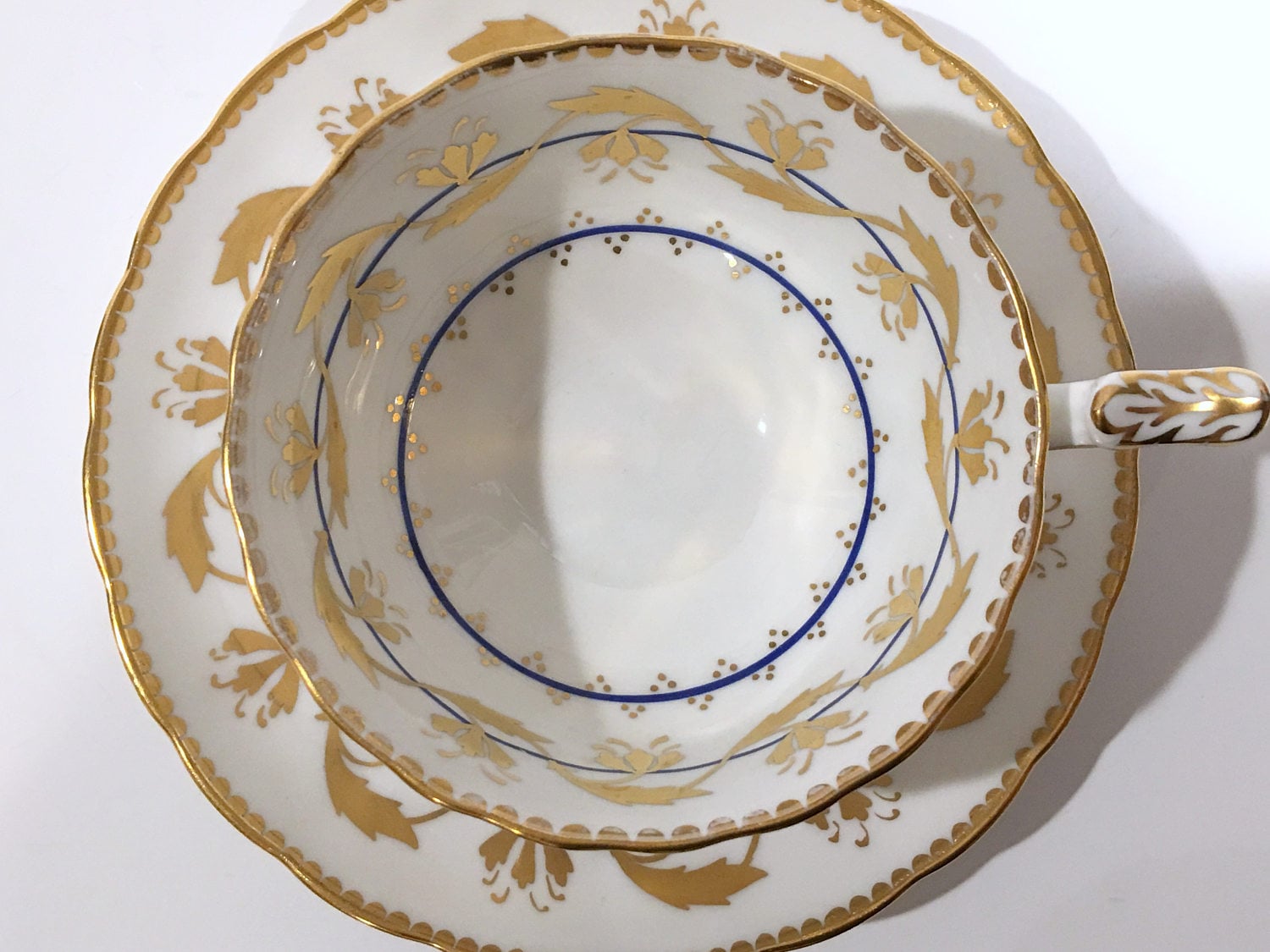 Royal Chelsea Tea Cup and Saucer, English Teacups, Gold White Tea Cups