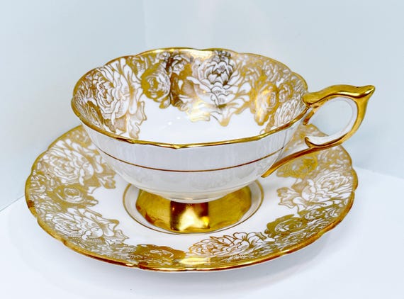Gorgeous Royal Stafford Teacup and Saucer, Gold Tea Cup, English Bone China, Anniversary Gift, Gifts for Her, Housewarming Gift