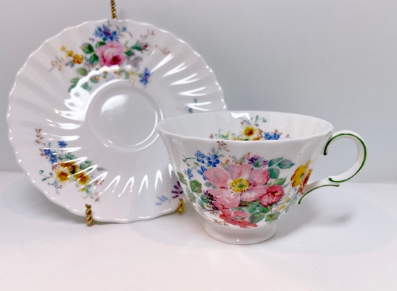 Royal Doulton Teacup and Saucer, Arcadia Pattern, Floral Teacup, English Bone China Cups, English Teacups, Antique Tea Cups Vintage