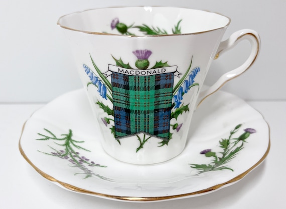 MacDonald Clan Tartan Teacup and Saucer, Adderley Bone China