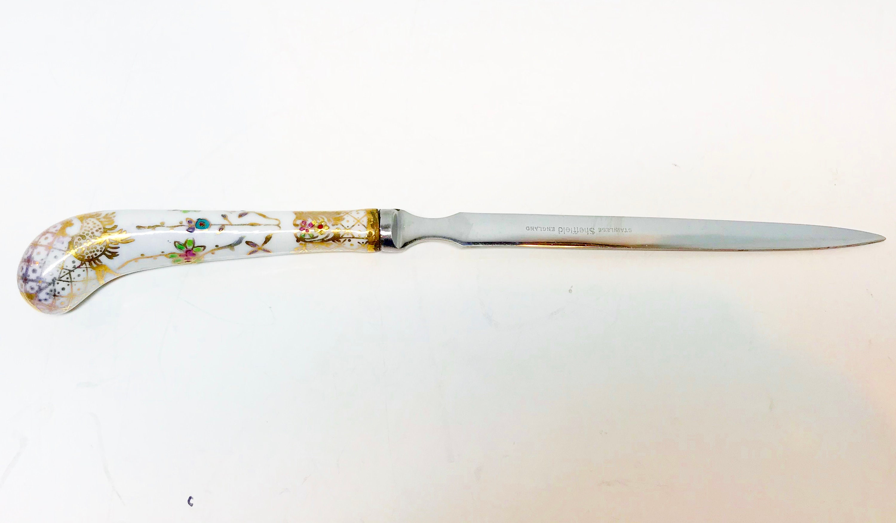 Sheffield Letter Opener, English Letter Opener, Porcelain Letter Opener