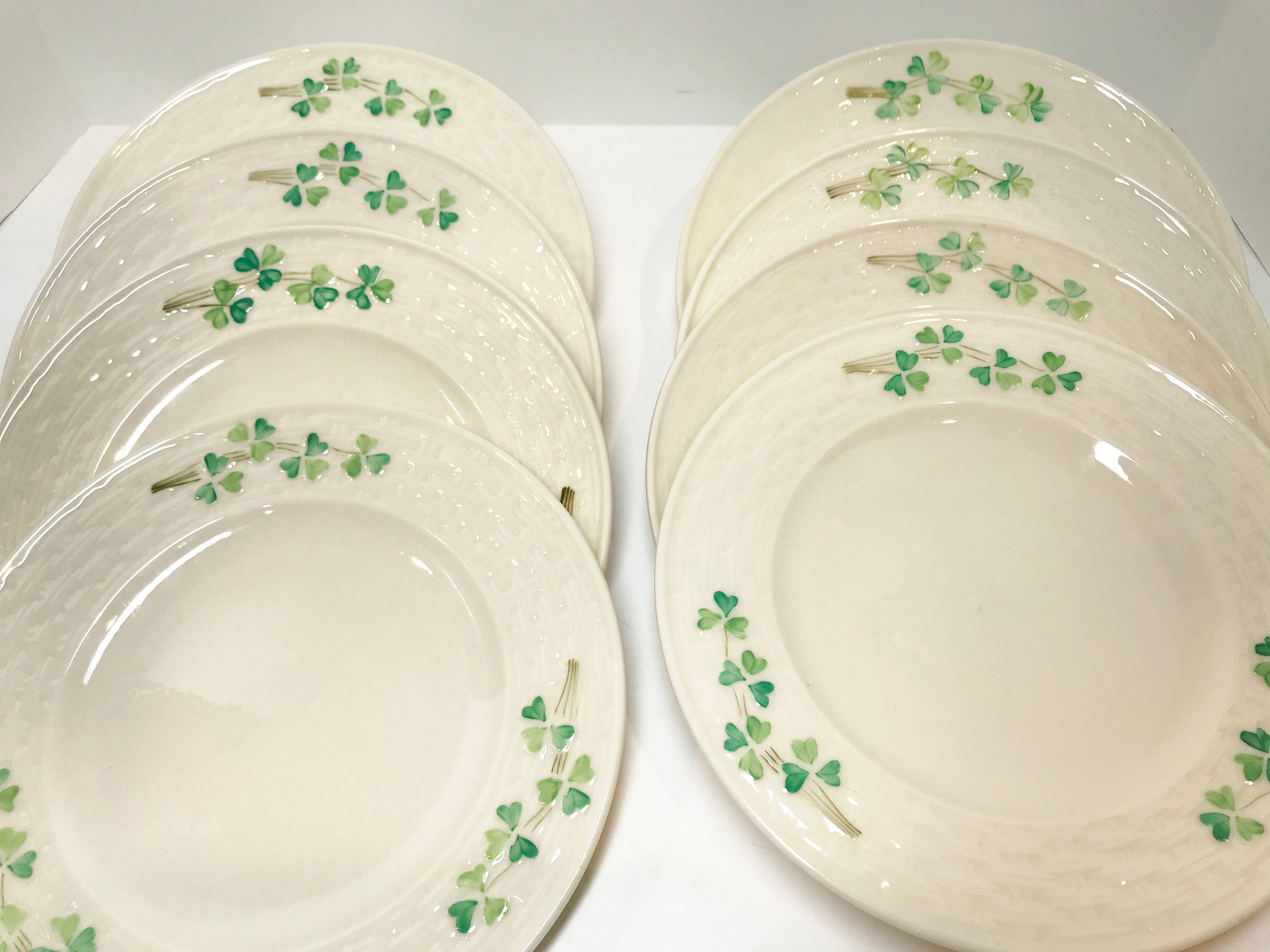 Black Mark Belleek Shamrock Plates, Shamrock Ware Plates, Belleek