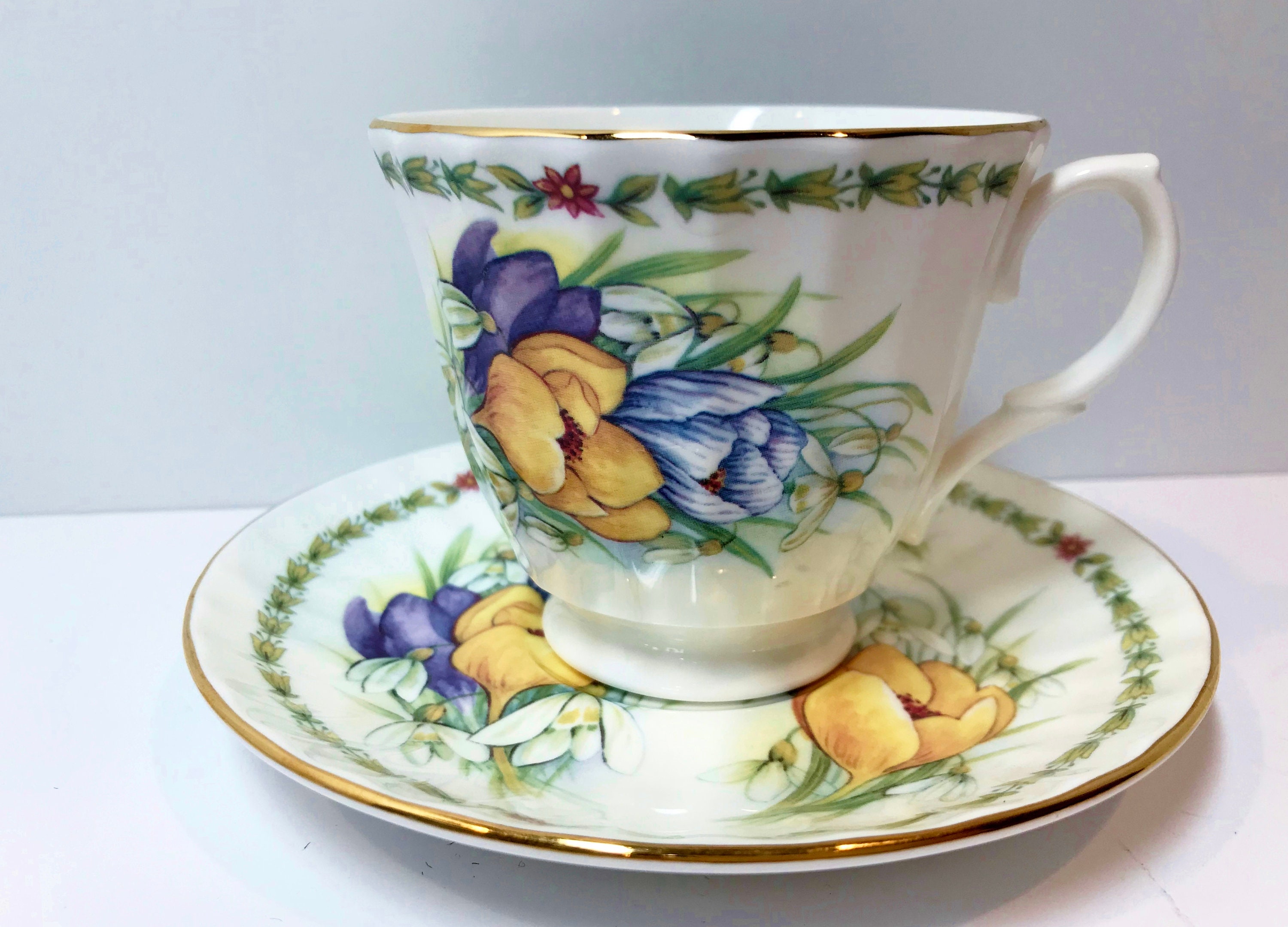 Glorious Garden Duchess Tea Cup and Saucer, English Bone China, Floral